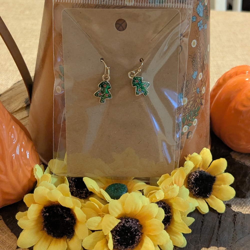 Green Christmas Tree Earrings